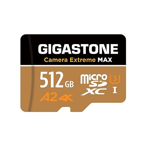 GIGASTONE 512 GB Micro-SD-Karte, Kamera Extreme Max, bis zu 160/130 MB/s, MicroSDXC-Speicherkarte für DJI, Gopro, Insta360, Dashcam, 4K Video, UHS-I A2 V30 U3 mit Adapter