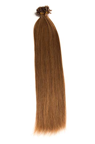Hellbraune Keratin Bonding Extensions aus 100% Remy Echthaar/Human Hair- 200x 1g 50cm Glatte Strähnen - Haare Keratin Bondings U-Tip als Haarverlängerung und Haarverdichtung: Farbe #12 Hellbraun