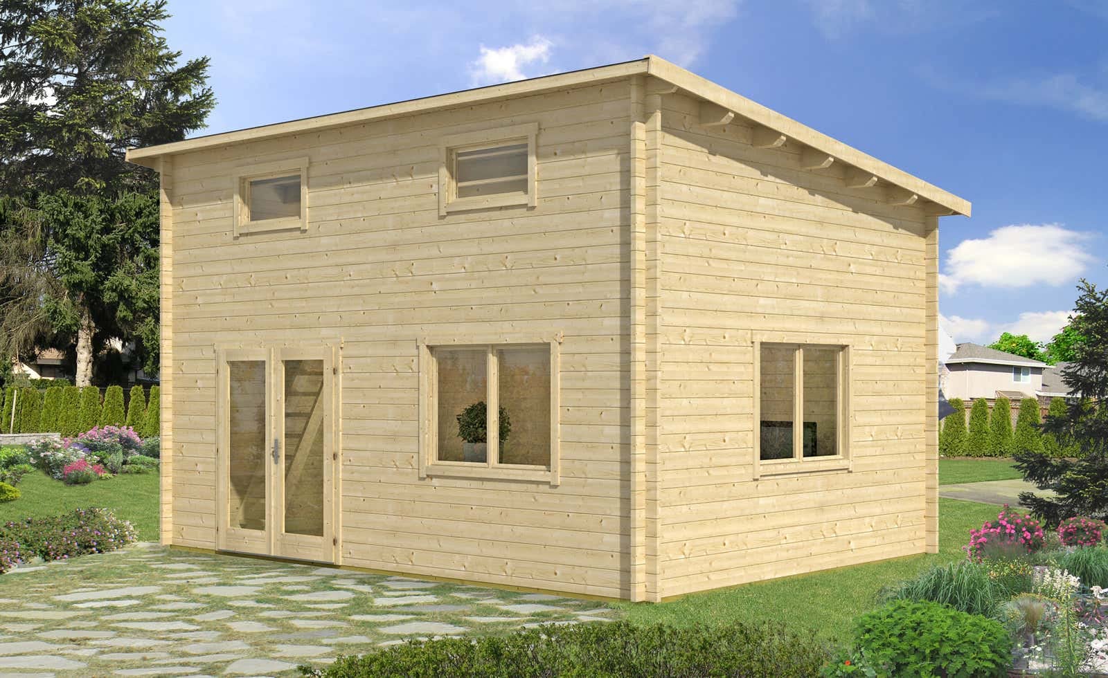 Carlsson Garten-und Freizeithaus Eppingen ISO Blockhaus aus Holz Holzhaus Wandstärke: 44 mm Inklusive: Schlafboden Blockbohlenhaus