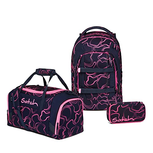 satch Pack Schulrucksack Set 3tlg. mit Sporttasche und Schlamperbox (Pink Supreme)