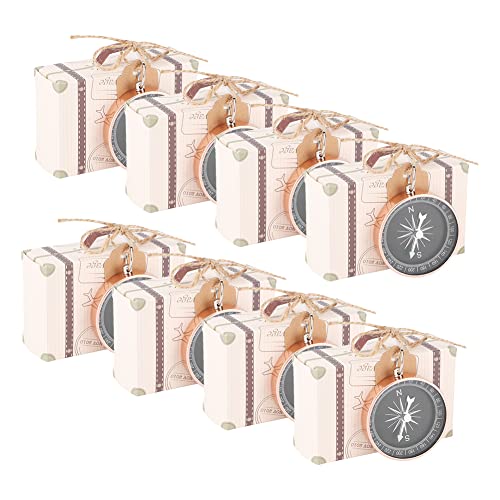 Jenngaoo 20 Stück Hochzeits Gastgeschenke Box, Kompass Geschenkbox Kofferform Boxen mit Kraft Tags Dekorative Souvenirs für die Hochzeits Babyparty Hochzeits Reisegesellschaft (Roségold)