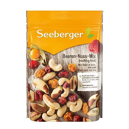 Seeberger Beeren-Nuss-Mix 5er Pack, Knackige Mischung aus Paranusskernen, Cashews, Mandeln mit fruchtigen Physalis, Himbeeren & Cranberries - vielfältig im Geschmack, vegan (5 x 150 g)
