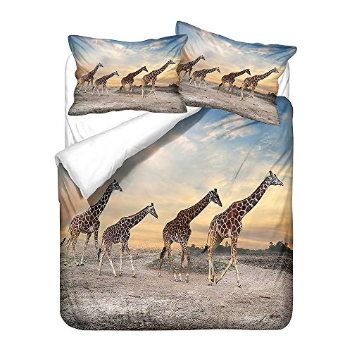 Hiser Bettwäsche-Set 3 Teilig Giraffe Drucken Bettwäsche Set - Mikrofaser Bettbezug und Kissenbezug - 3D Bedrucktes Erwachsene Kinder Bettwäsche-Set (Giraffen,135x200cm)