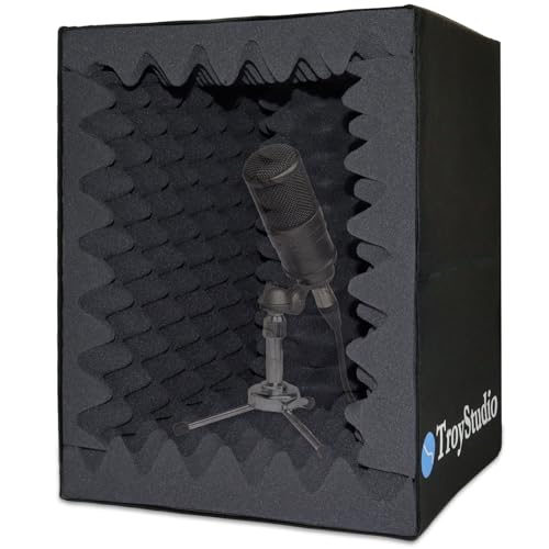 TroyStudio Tragbare Klangaufnahme-Box – | Reflexionsfilter & Mikrofon-Isolationsschütte | – | groß, faltbar, Ständer montierbar, super dichter schallabsorbierender Schaumstoff | Schwarz