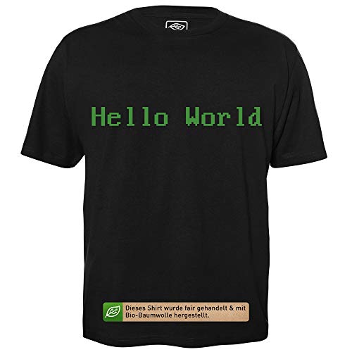 Hello World - Herren T-Shirt für Geeks mit Spruch Motiv aus Bio-Baumwolle Kurzarm Rundhals Ausschnitt, Größe XL