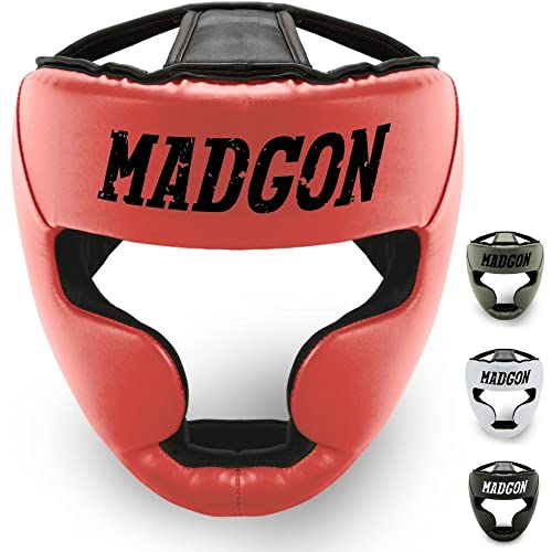 MADGON Kopfschutz mit hoher Schlagdämpfung. Gesichtsschutz mit Perfekter Sicht und geringer Schweißentwicklung. Boxhelm für Kampfsport, MMA, Boxen, Kickboxen & Sparring inkl Beutel
