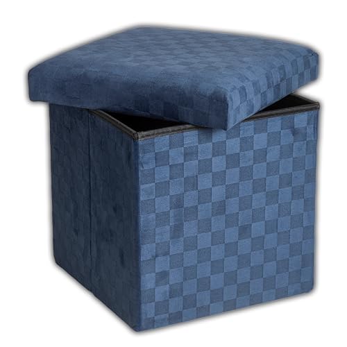 IPEA Quadratischer Sitzsack aus Stoff, 30 x 30 cm, robust und elegant, zusammenklappbar, mit Karomuster, für Zuhause, Wohnzimmer, Schlafzimmer, Hocker, platzsparend, Blau