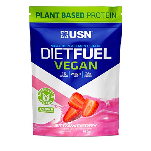 USN Diet Fuel Vegan Erdbeere 880g, Protein, milchfreies Diät Whey-Protein Pulver auf pflanzlicher Basis, unkomplizierter Veganer Protein Shake als Mahlzeitenersatz