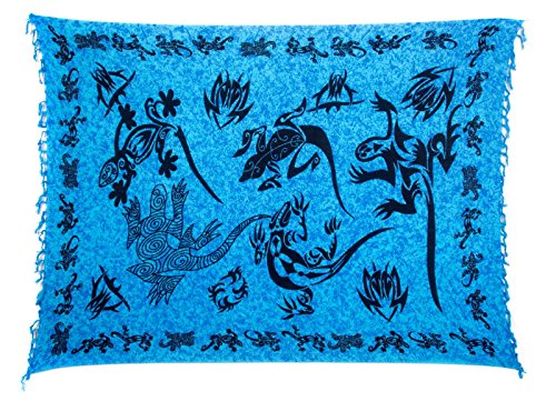 Ciffre Sarong Pareo Wickelrock Strandtuch Handtuch Wickelkleid Strandkleid Schal ca. 170cm x 110cm Gecko Design Blau Töne