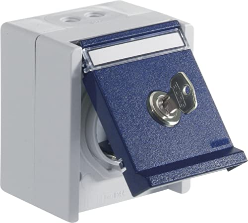 OPUS® RESIST Schutzkontakt-Steckdose 1-fach mit Schloss Ausführung Schließung"8", Farbe hellgrau/stahlblau