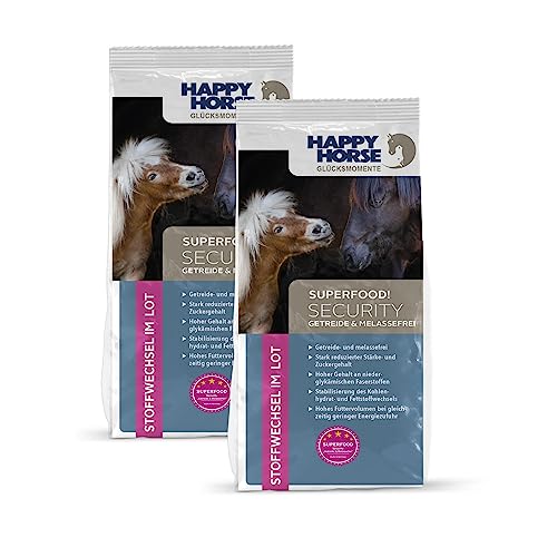 HAPPY HORSE Superfood Security 2 x 14kg - Melasse- und Getreidefreies Pferdefutter speziell für Bedürfnisse von Pferden mit Stoffwechsel-Erkrankungen wie EMS, Hufrehe und Cushing Syndrom