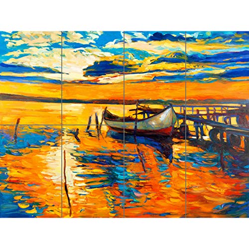 Artery8 Boat By The Dock At Sunset XL Giant Panel Poster (8 Sections) Boot Sonnenuntergang