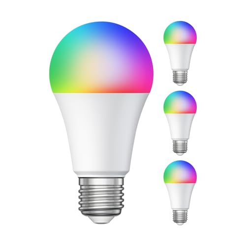 ledscom.de Smart Home RGBW E27 LED Lampe für Alexa, WLAN, dimmbar, warmweiß bis Tageslicht, Farbwechsel 9W=73W, 1000lm, 4 Stk.