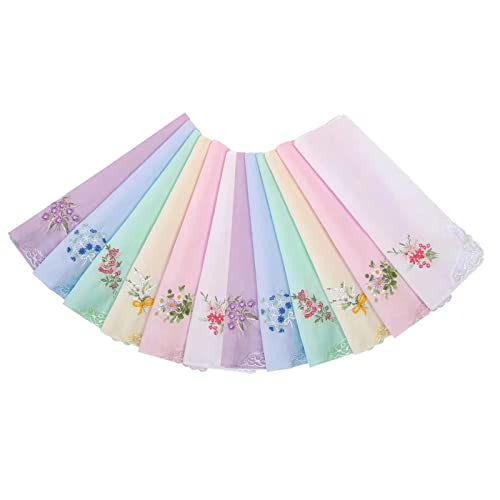 Baumwoll-Stickerei Damen Vintage Floral Spitze Taschentücher für Hochzeit Party Gr. 80, 12 Stück