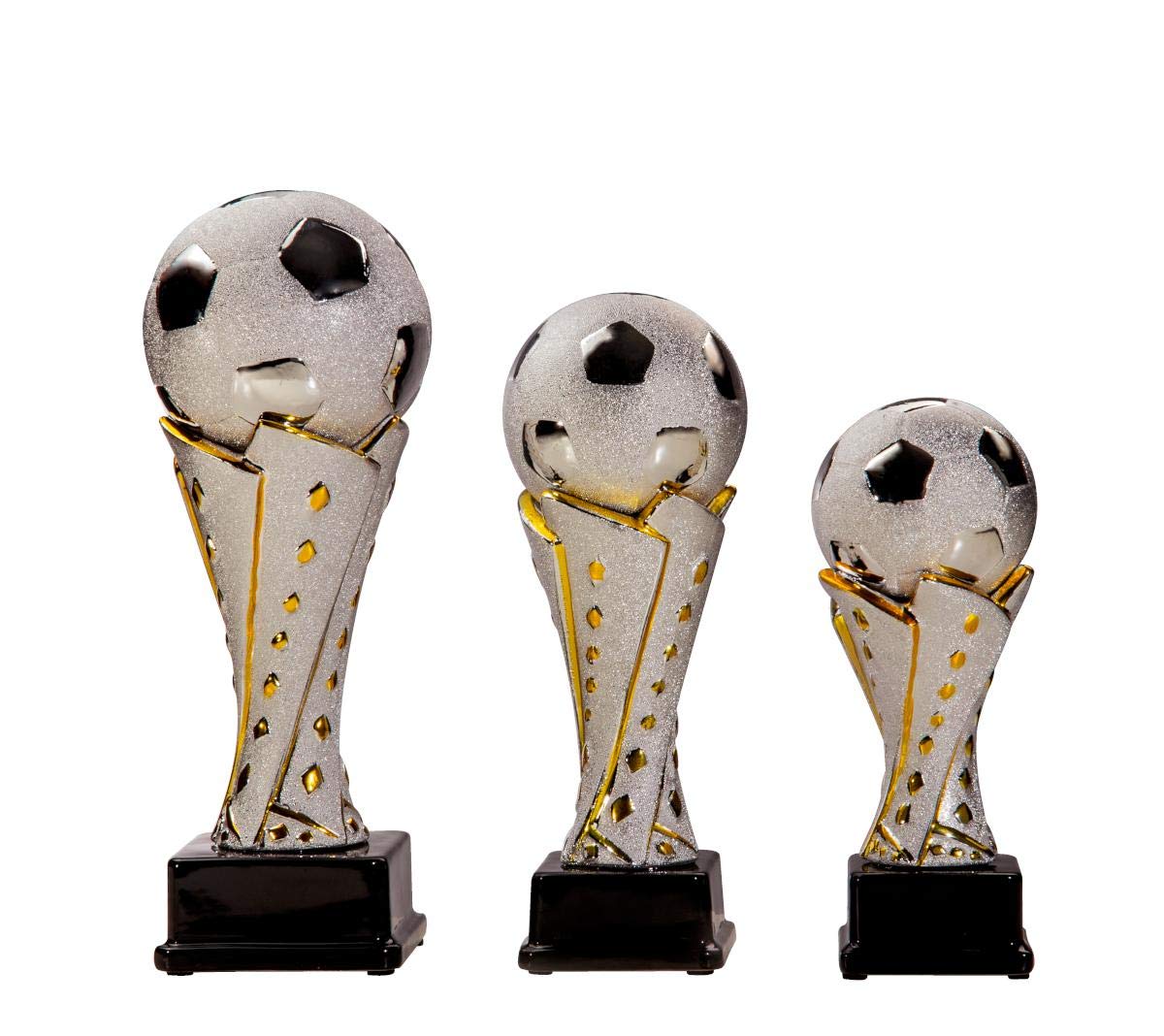 eberin · Fussball-Pokal, Keramik-Fußball Trophäe, Silber Gold, mit Wunschtext, Größe 22 cm