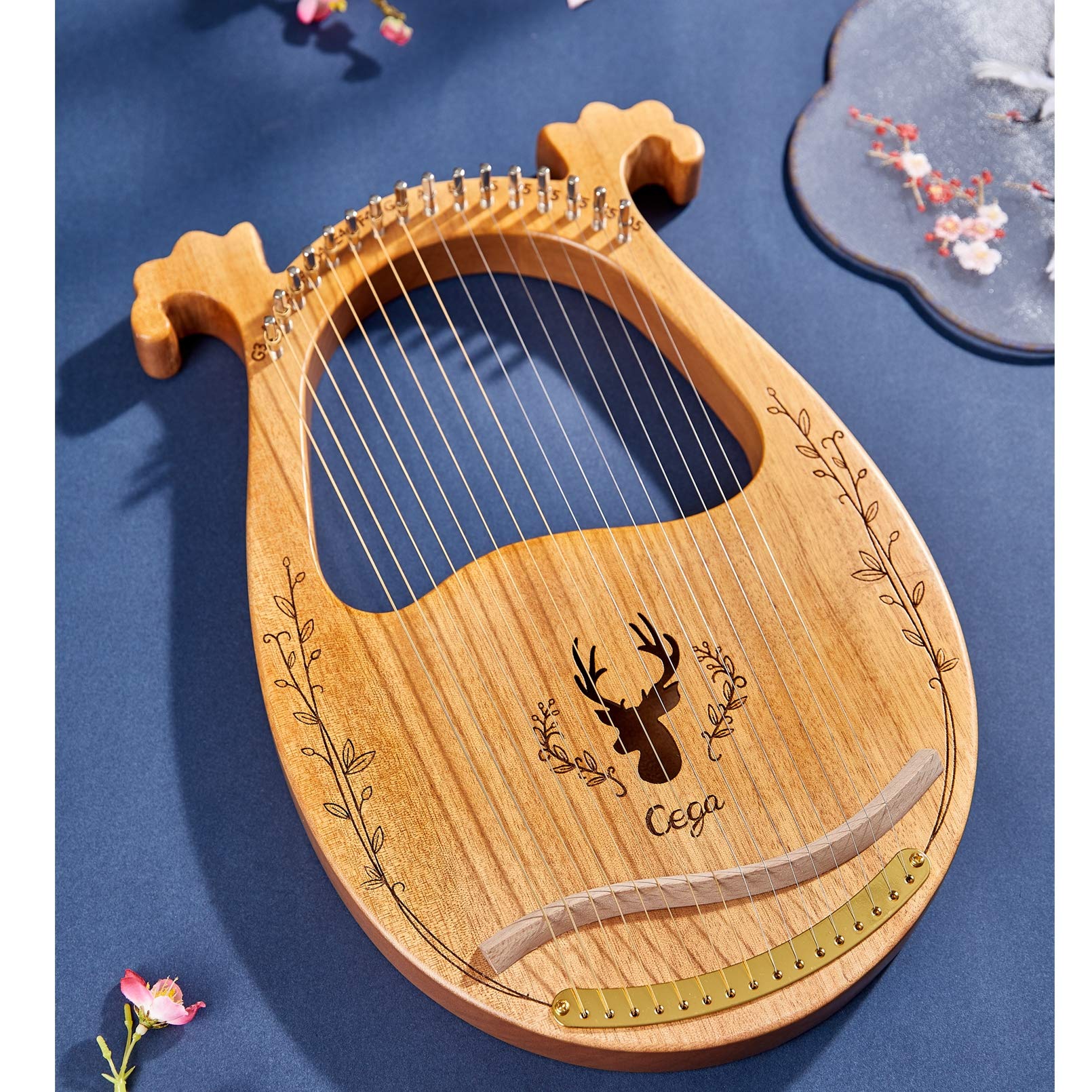 Pevfeciy Harfe Instrument 16 Metal Strings Lyre Harfe Mahagoni Lye Harfen Mit Stimmschlüssel Pick Extra Saiten Black Gig Bag,Tutorial-Buch,Zitter Musikinstrument,Gelb