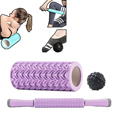 WESEEDOO Faszienroller Rückenrolle Muskelroller Massagestab Übungsrolle Rollenmassagegerät Hochdichte Schaumstoffrolle Schaumstoffrollen für Muskeln Purple-Set,undefined