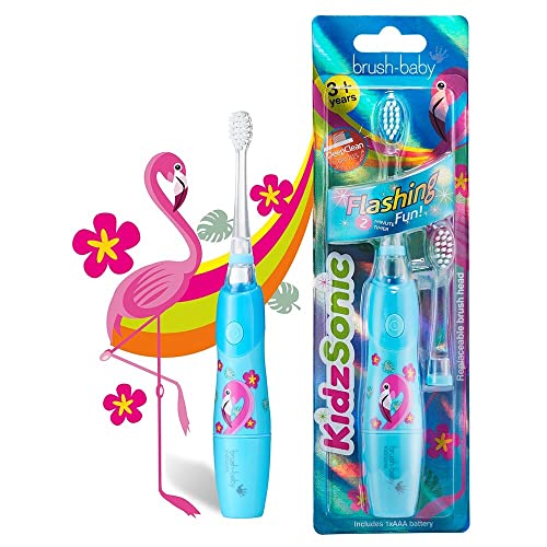 Brush Baby KidzSonic Elektrische Zahnbürste für Kleinkinder und Kinder, für Kinder ab 3 Jahren (Flamingo)