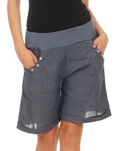 Malito Damen Bermuda aus Leinen | Shorts für den Strand | lässige Kurze Hose | Pants - Hotpants 8024 (Jeansblau, M)