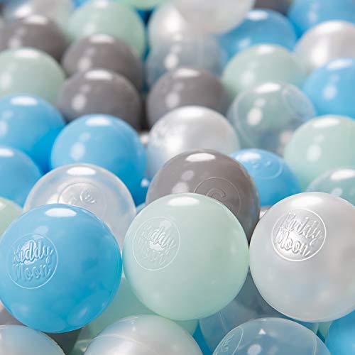 KiddyMoon 500 ∅ 6Cm Kinder Bälle Für Bällebad Spielbälle Baby Plastikbälle Made In EU, Perle/Grau/Transparent/Baby Blau/Minze