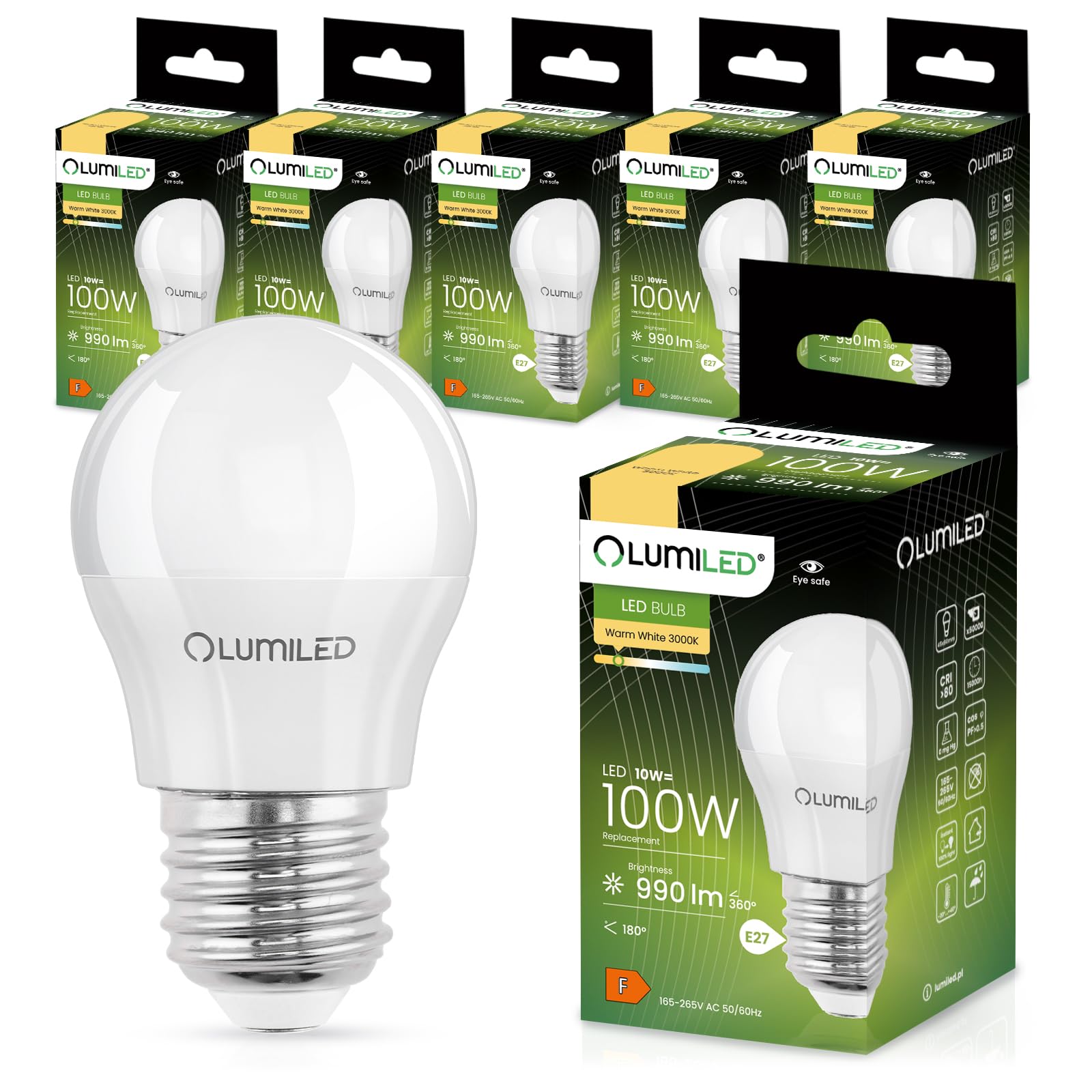 LUMILED LED Lampen E27 P45 10W ersetzt (75W Glühlampe) 6 Stück Set 990lm 3000K Warmweiß 180° Lichtwinkel 230V Glühbirne Birne Leuchtmittel Tropfenform Kugel Energiesparlampe