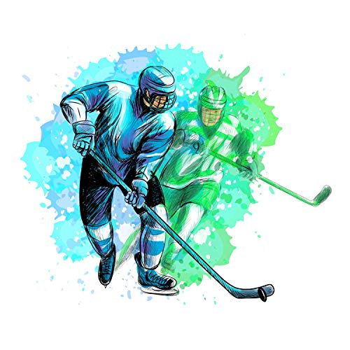 191 Wandtattoo Eishockey Spieler grün blau - Kinderzimmer Wandbild Deko Aufkleber Sticker Junge Teenager - Größe 1400 x 1250 mm