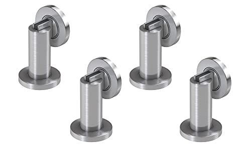 BASI | 4er Set Magnet-Türfeststeller für Bodenmontage und Wandmontage | aus Edelstahl | magnetischer Türhalter in Silber | inkl. Befestigungsmaterial | 4 Stück