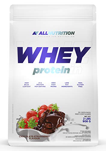 ALLNUTRITION Whey Protein 908g 1er pack Eiweißpulver Molkenproteinpulver Muskelaufbau mit Verzweigte Aminosäuren BCAA (Chocolate Strawberry)
