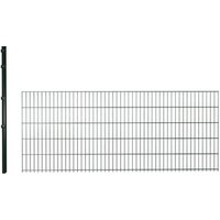hadra Doppelstabmattenzaun, grün, 6/5/6 mm, Erweiterungs-Set à 2,5 m, inkl. Pfosten, Klemmhalter - gruen