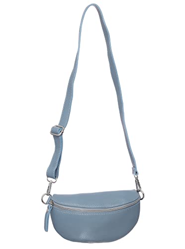 Zwillingsherz Bauchtasche mit Reißverschluss aus 100% Echtleder - Hochwertige Handtasche zum Umhängen für Damen Frauen Mädchen – Crossbag klein und elegant - Schultertasche Bauchtasche Minibag - jblau