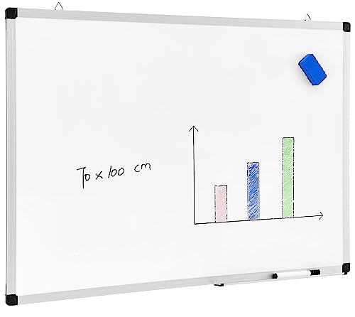 ACAZA Whiteboard, magnetisch, Aluminiumrahmen, mit 1 Marker und Stifthalter, für Schule, Küche, Büro – 70 x 100 cm