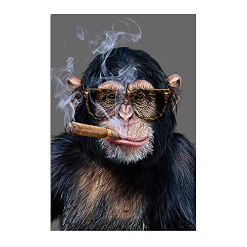 HONGC Leinwand Gemälde Abstrakt Rauchender AFFE und Gorilla Poster und Drucke Street Art Tier Wandkunst Bilder für Wohnzimmer 70x90cm/27.5"x35.4" Kein Rahmen - 15