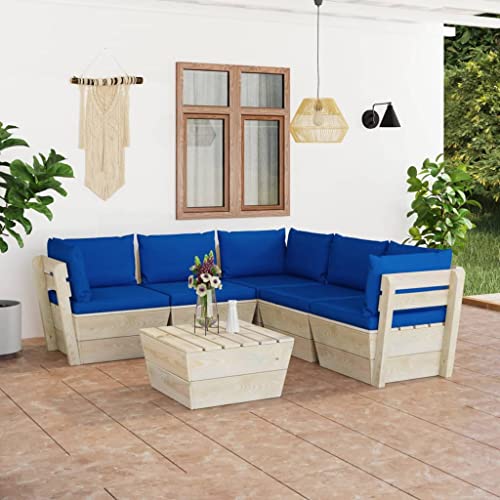 ZQQLVOO Gartenmöbel Set Gartenlounge Outdoor 6-TLG. Garten-Sofagarnitur aus Paletten mit Kissen Fichtenholz