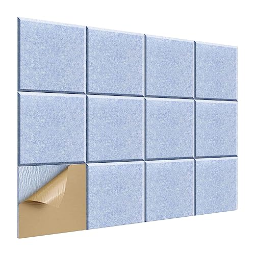 JUNELIONY 12Er-Pack Selbstklebende Akustikplatten, 12 X 12 X 0,4 Schallabsorbierende Platten, für Aufnahmestudio, BüRo, Zuhause, Hellblau