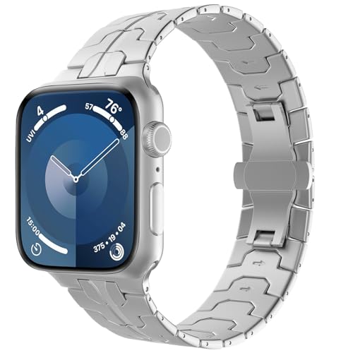 TiMOVO Armband Kompatibel mit Apple Watch Ultra 2 49mm/Ultra 49mm 45mm 44mm 42mm,Edelstahl Uhrenarmband, Abnehmbarer Schnellverschluss mit Faltschließe für iWatch Series 9 8 7 6 5 4 3 2 1 SE,Titangrau
