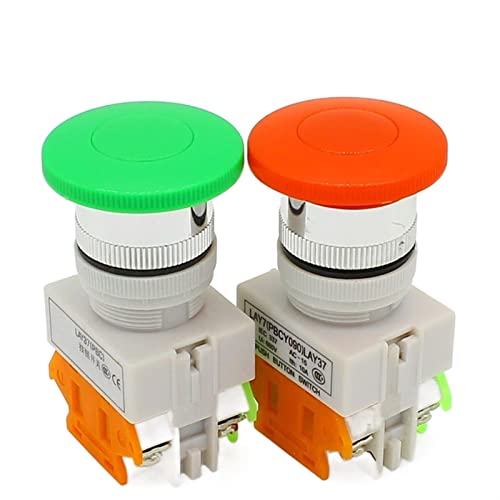 elektronischer Schalter 22 mm Pilzkopf-Drucktastenschalter 1 Schließer + 1 Öffner, 1 Stück (Color : Green)
