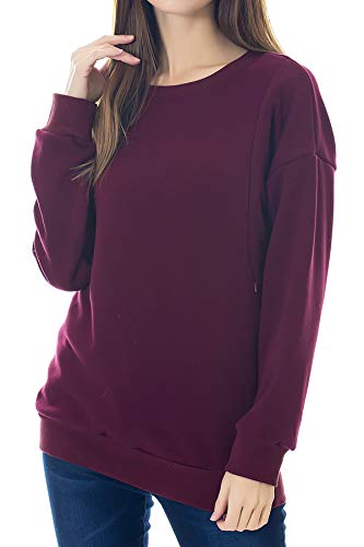Smallshow Schafwolle Pflege Sweatshirt Langarm T-Shirt Bluse Stillen Pullover Tops Stillshirt Wine XL