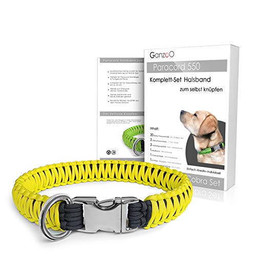 Paracord 550 Hunde-Halsband Set selbst knüpfen, Bastelset, DIY Geschenk (Gelb)