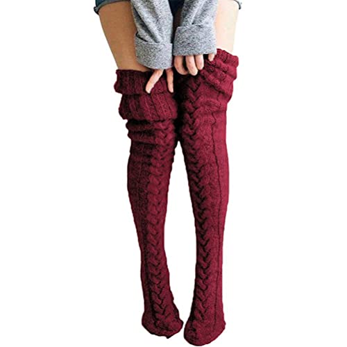 Fencelly Winter-Strick-Overknee-Strümpfe, Damen und Mädchen, Oberschenkelhoch, Overknee-Strümpfe, geflochtene Strick, lange Socken den täglichen Gebrauch
