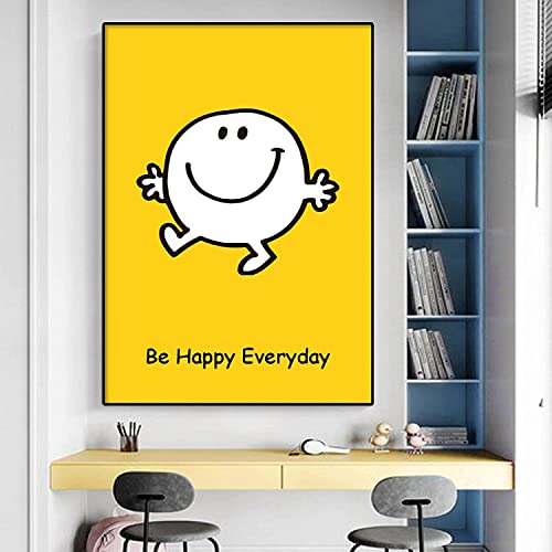 SXXRZA Wandbild, 50 x 70 cm, rahmenloses Cartoon-Gelb-Smiley-Poster, moderner Druck, Wandkunst, Bild für Wohnzimmer, Baby-Schlafzimmer, Wohnkultur