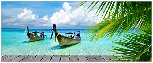 Wallario Glasbild Sonnenboot in der Karibik - 32 x 80 cm Wandbilder Glas in Premium-Qualität: Brillante Farben, freischwebende Optik