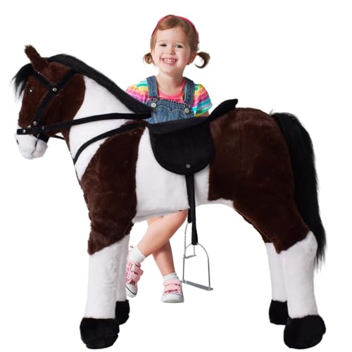 TE-Trend Pferd, 70 cm – Das perfekte Reitpferd für Kinder mit Sattel, Zaumzeug und Steigbügeln. EIN traumhaftes Geschenk für Pferdefreunde! Das ideale Spielzeug für glückliche Mädchen, braun