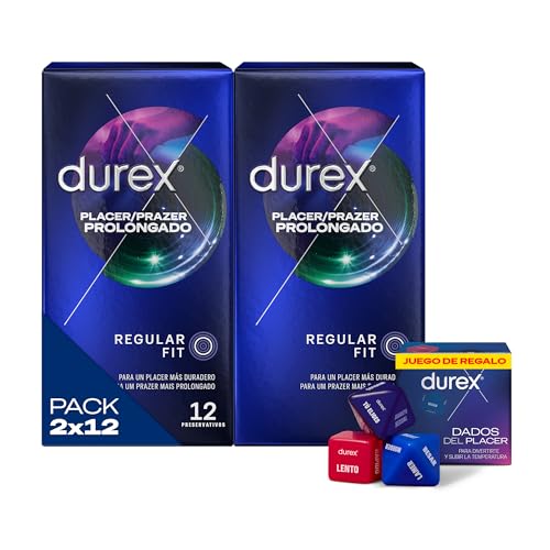 Durex Verlängertes Vergnügen mit verzögernder Wirkung - 2 x 12 Kondome Duplo Pack, schwarz, 12 Stück - 2 Stück