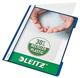 Leitz Schnellhefter A4, 25er Pack, Plastik-Hefter, Robuste PVC-Hartfolie, Transparenter Vorderdeckel, Blau, 41910035