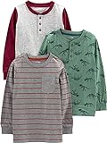 Simple Joys by Carter's 3er-Pack Langarmshirts Fashion-t-Shirts, Dino-Streifen, 4 Jahre