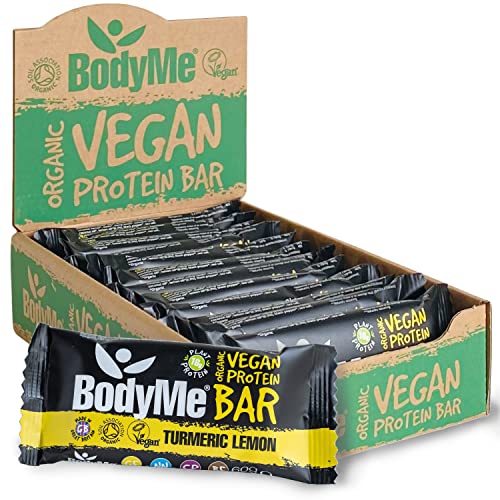 BodyMe Bio Vegane Protein Riegel | Roh Kurkuma Zitrone | 12 x 60g | Mit 3 Pflanze Proteine