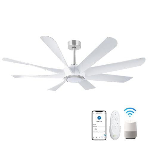 OFANTOP Deckenventilator mit Beleuchtung LED, 152cm Moderne Große Weiße Deckenventilator mit Fernbedienung, Reversible 6 Geschwindigkeit Leiser DC Motor Ventilator Lampe für Schlafzimmer, Wohnzimmer