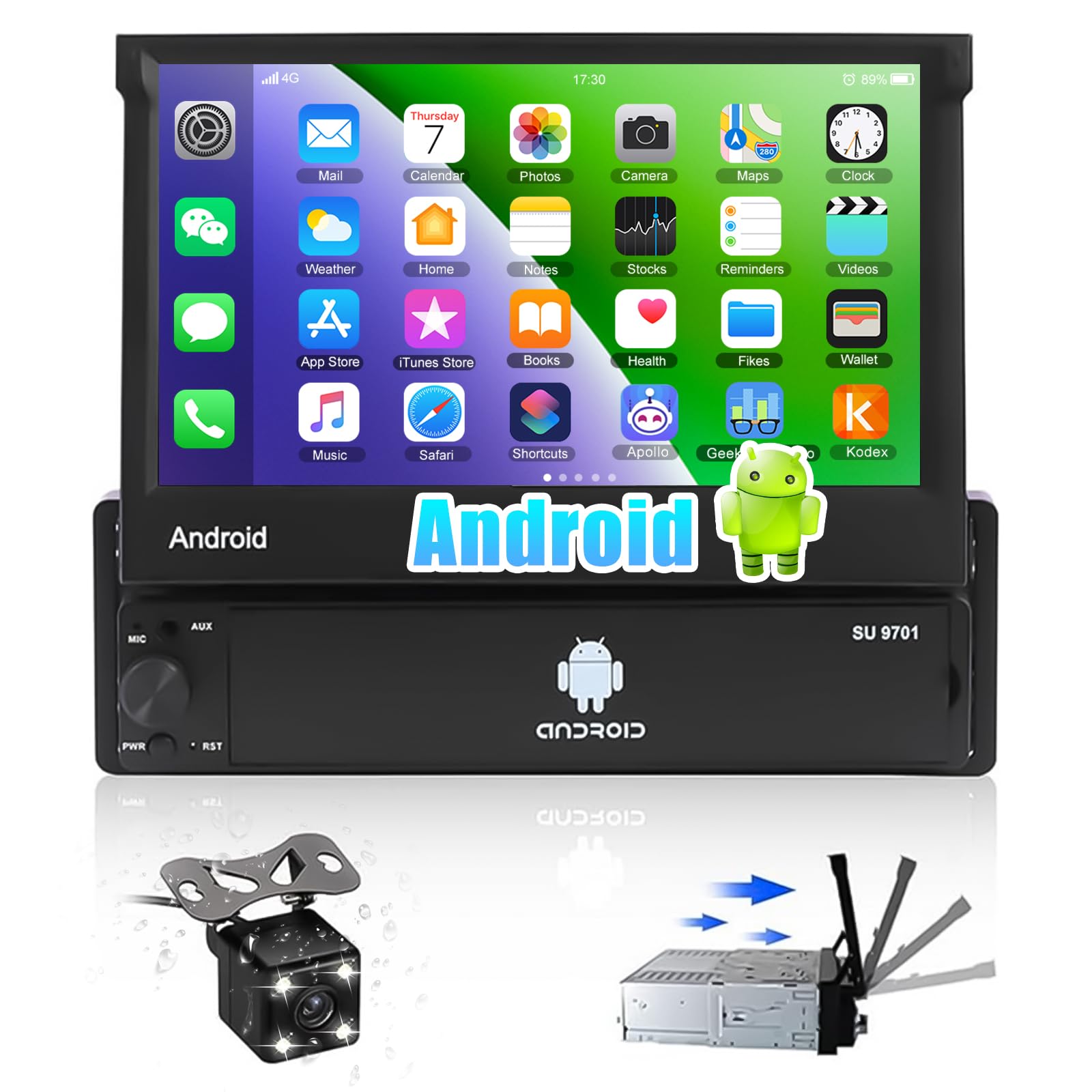 CAMECHO Android 10 Autoradio 1 Din mit Navi, 7 Zoll Flit Out Bildschirm Bluetooth Freisprecheinrichtung/FM&RDS/WiFi/USB/Lenkradsteuerung/Mirror Link+Rückfahrkamera