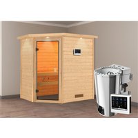 Woodfeeling Sauna Jella inkl. 3,6 kW Bio-Ofen mit ext. Strg., LED-Dachkranz