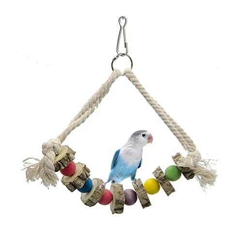 ArinkO Vogelschaukelspielzeug aus Holz mit Baumwollseil und Perlendesign für Sittichbarsche im Vogelkäfig – lustiges und langlebiges Papageien-Kau- und Hängespielzeug – Haustierzubehör für Vögel